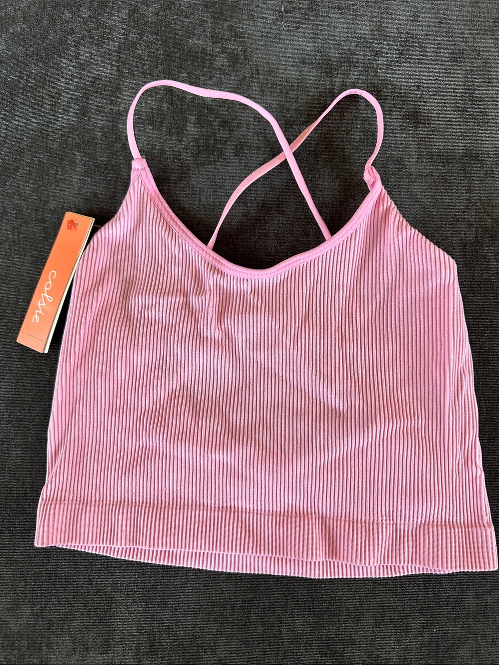 Pink Ribbed Crossback Cropped Cami Tank Top